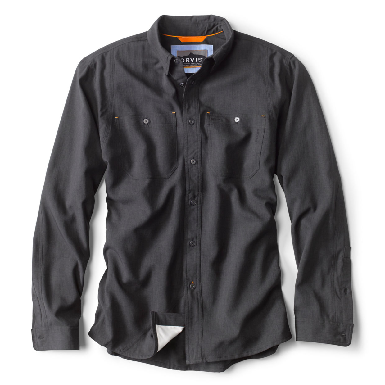 Men's Tech Chambray Performance Work Shirt Black Size 2XL Polyester/Recycled Materials Orvis