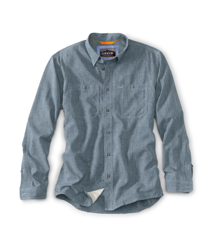 Men's Tech Work Shirt Blue Chambray Size Medium Synthetic Orvis (195433180136 Clothing Shirts & Tops) photo
