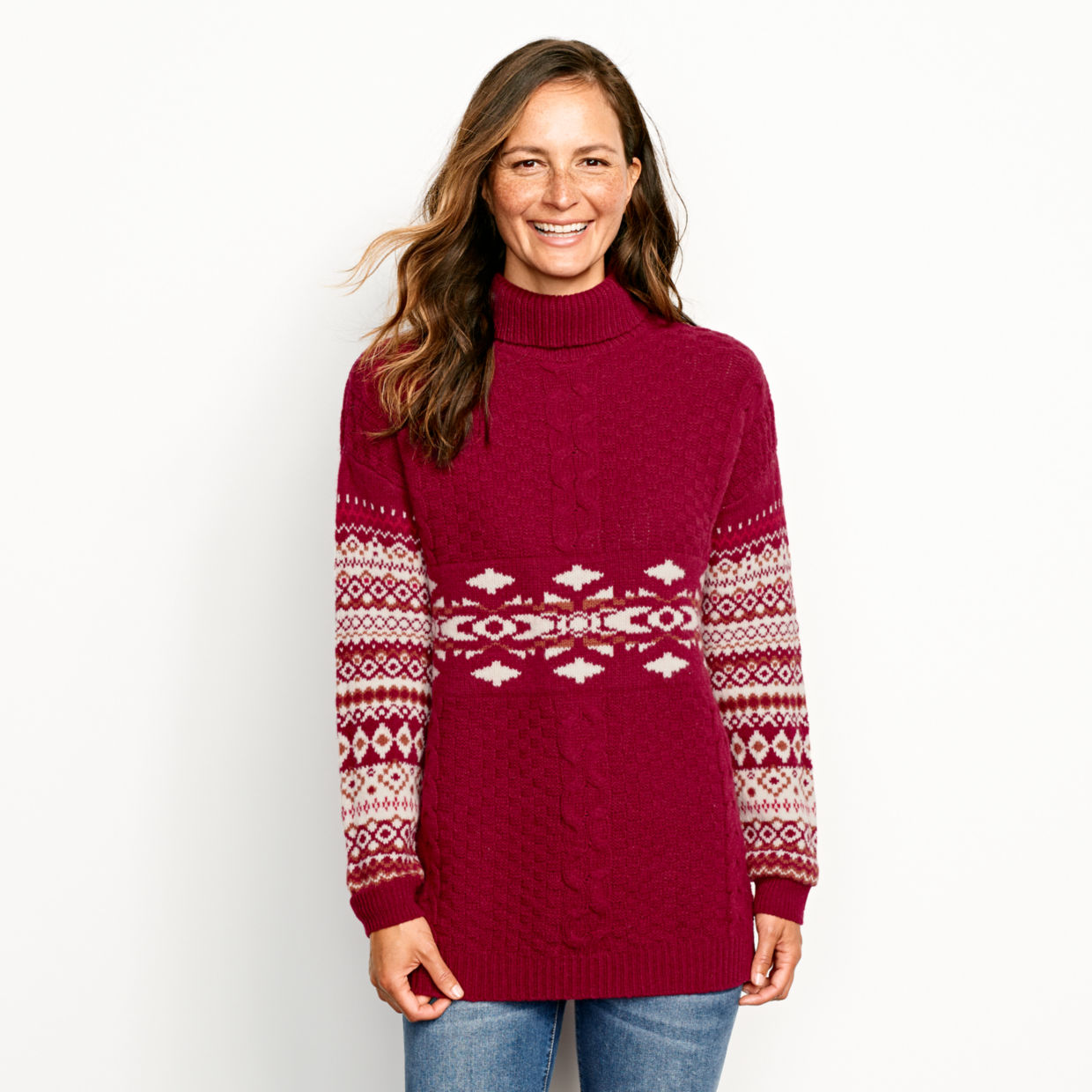Image of Alpine Fair Isle And Cable Turtleneck Sweater