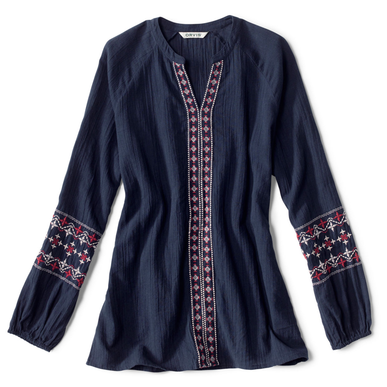 Long-Sleeved Embroidered Popover Shirt