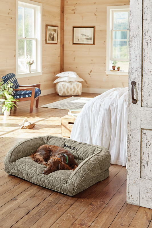 Orvis ComfortFill-Eco™ Bolster Dog Bed Charcoal Chevron 