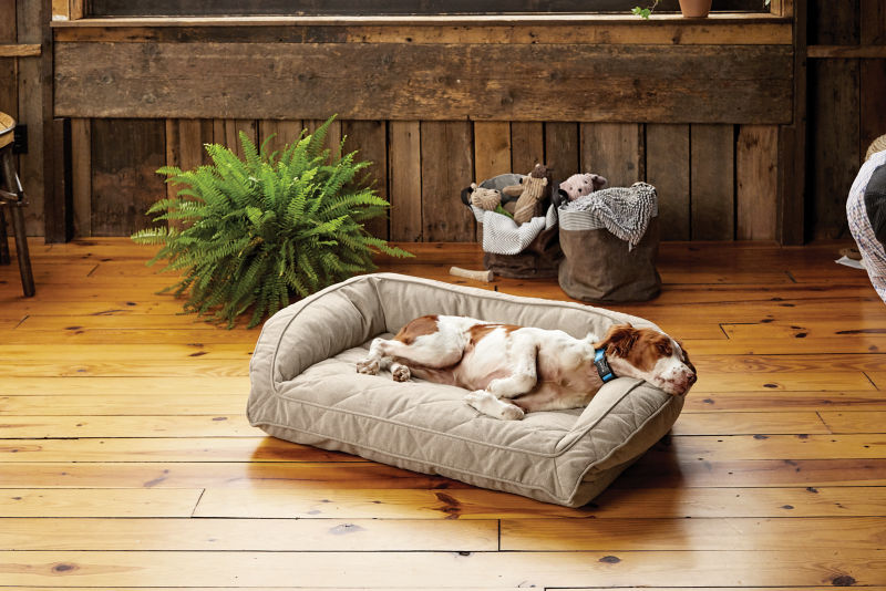 Orvis ComfortFill-Eco™ Bolster Dog Bed Heathered Khaki 