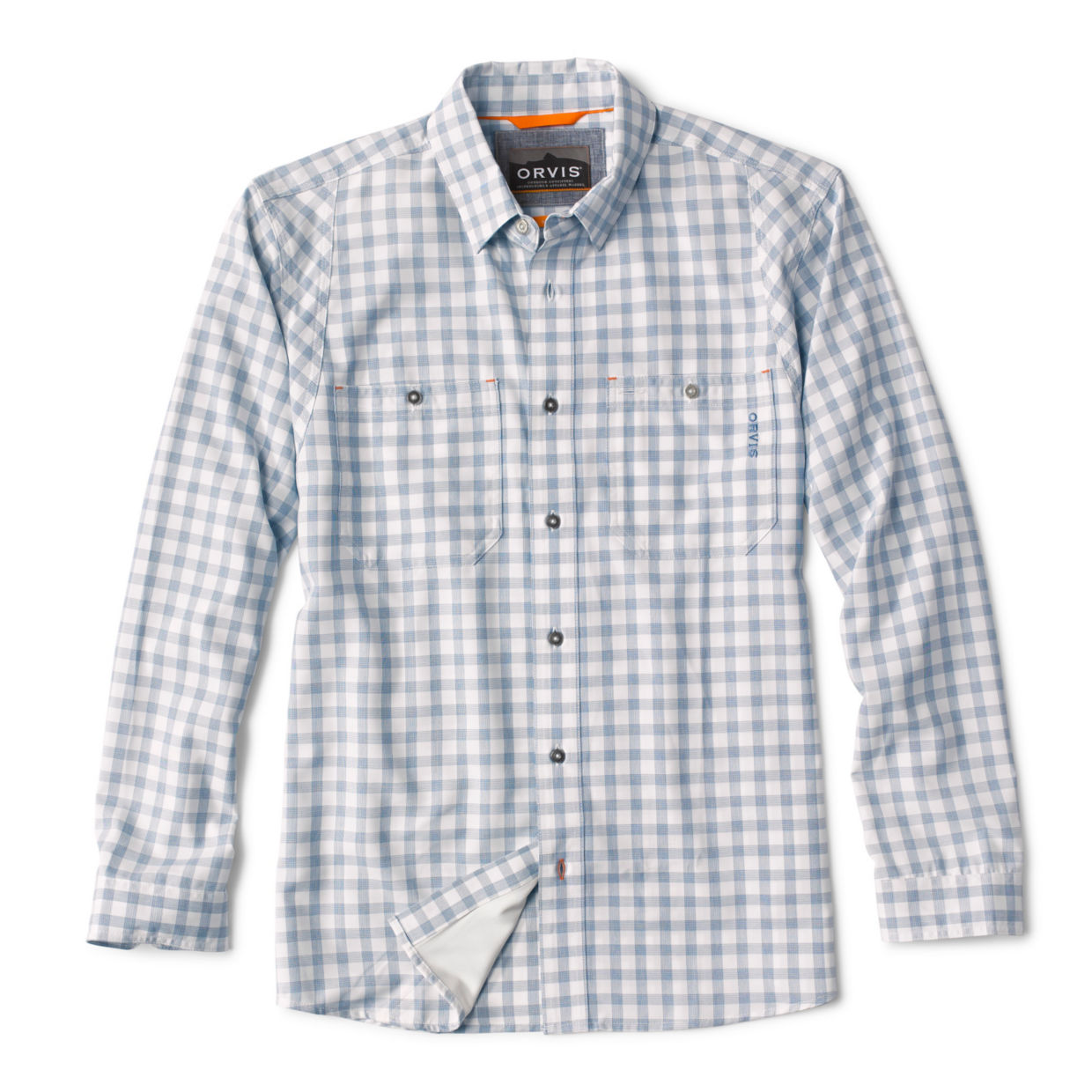 Men's Tech Chambray Performance Work Shirt Dusty Blue Plaid Size 2XL Polyester/Recycled Materials Orvis