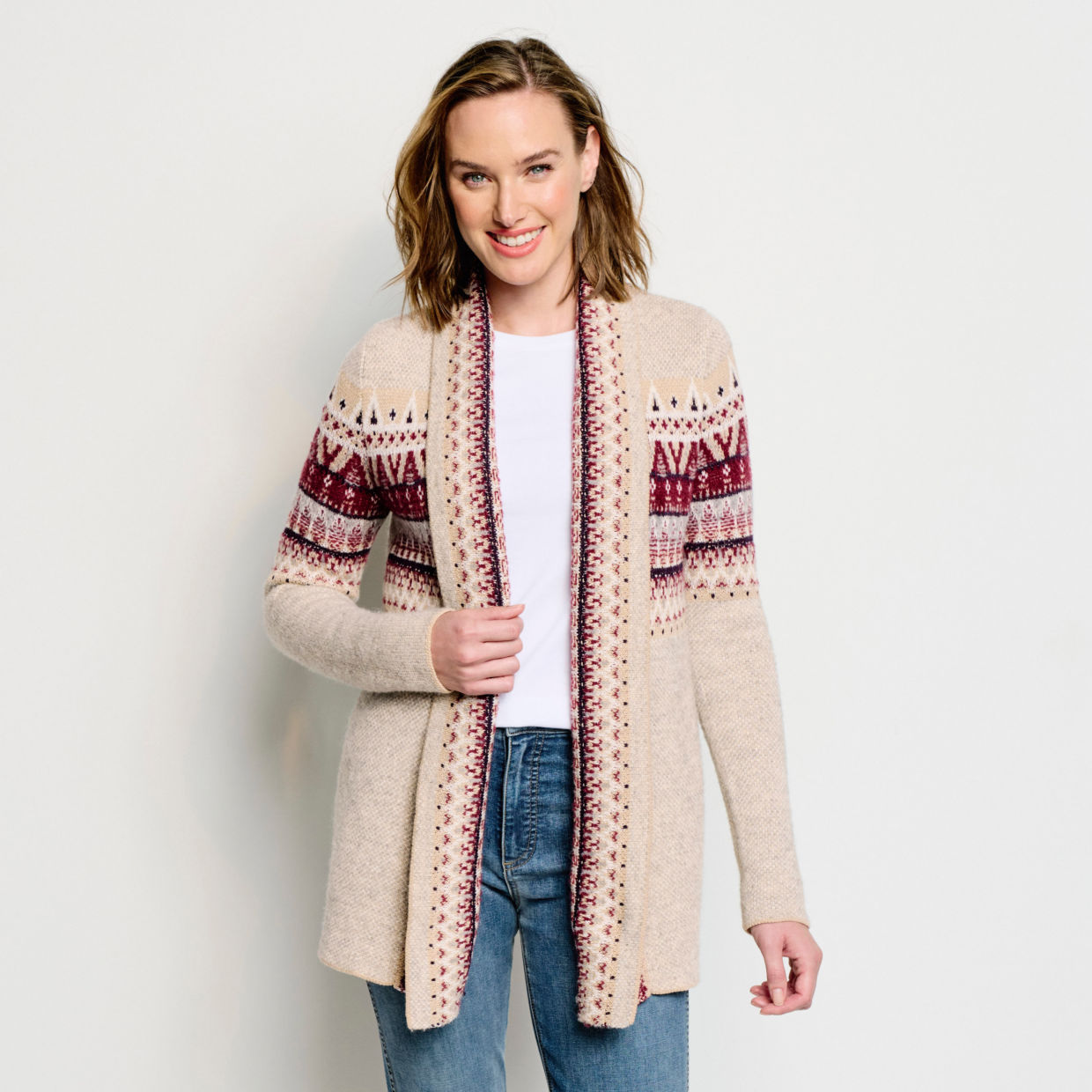 Placed-Pattern Open-Front Cardigan