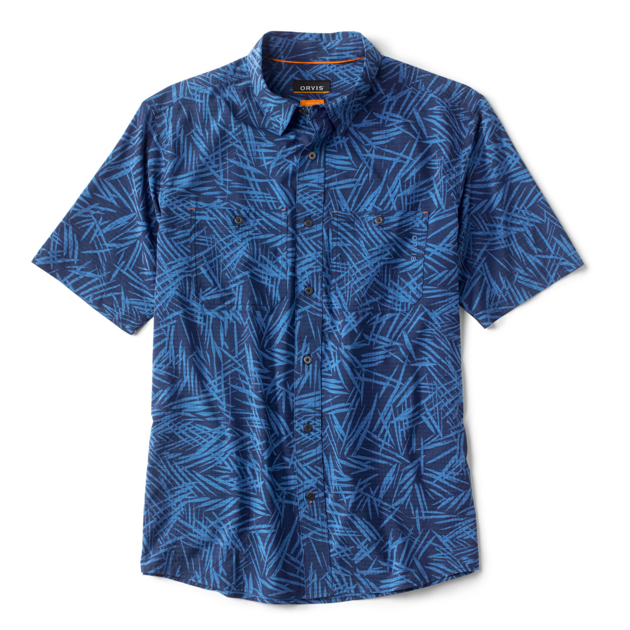 Men's Tropic Tech Printed Short-Sleeved Shirt Blue Size Large Polyester/Recycled Materials Orvis
