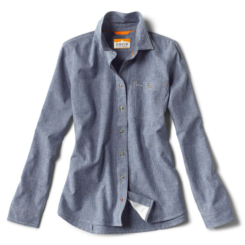 Women's Long-Sleeved Tech Work Shirt Blue Chambray Size XL Recycled Materials/Synthetic Orvis (195433167694 Clothing Shirts & Tops) photo
