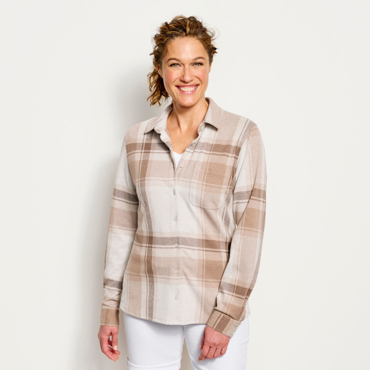 Women's Snowy River Brushed Knit Long-Sleeved Shirt Feather Plaid Size Xs Synthetic Orvis