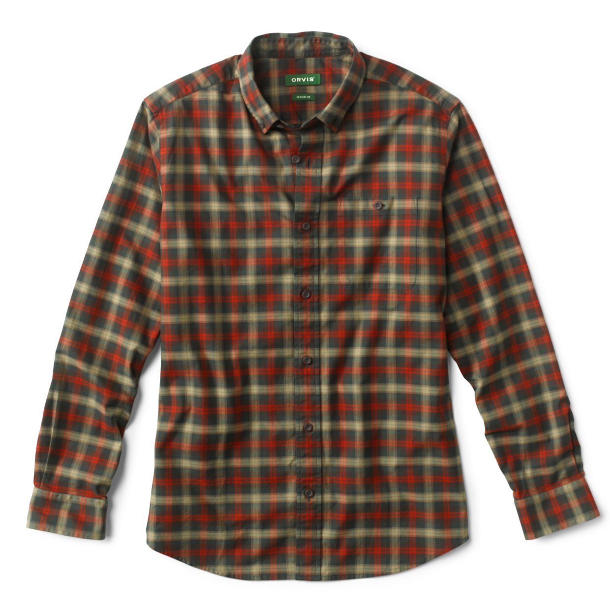 Men's Signature Comfort Stretch Twill Long-Sleeved Shirt Dark Green/Mocha Size 2XL Cotton Orvis