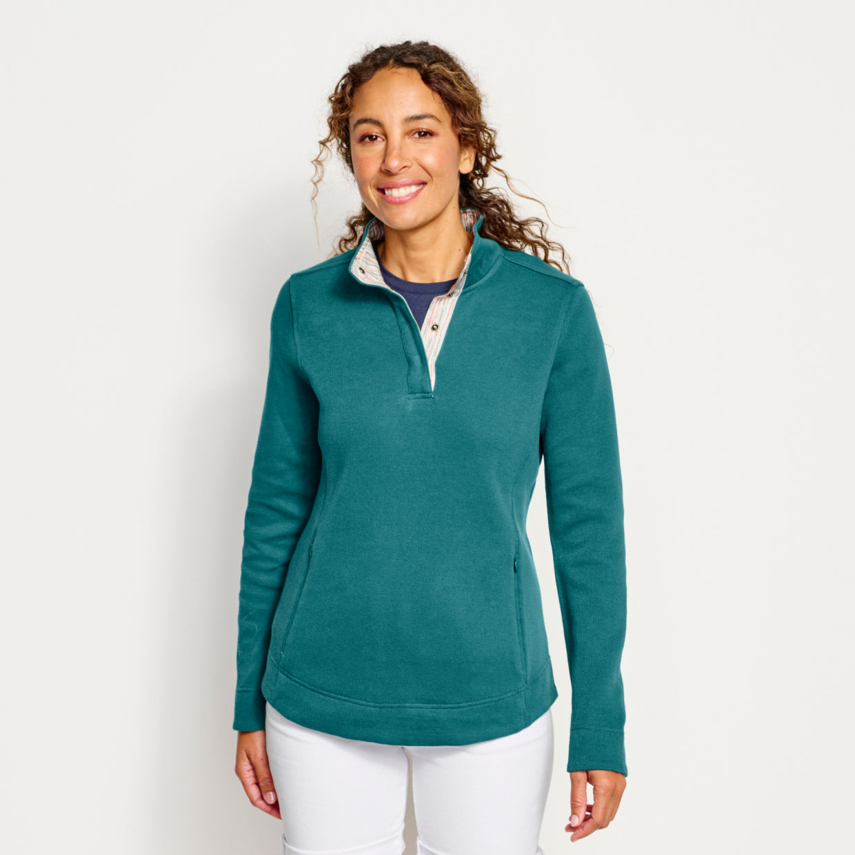 Women's Signature Softest Print-Trim Sweatshirt Oceana Size Xs Cotton Orvis
