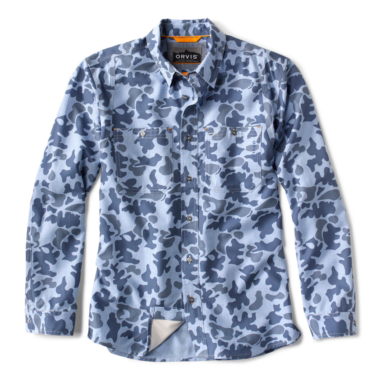Men's Tech Chambray Performance Work Shirt Medium Blue Camo Size Large Polyester/Recycled Materials Orvis