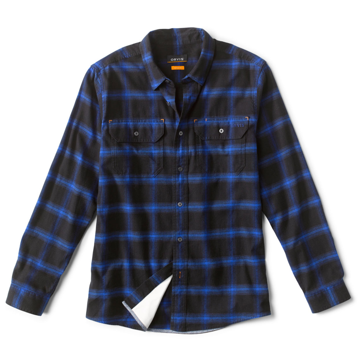 Men's Flat Creek Eco-Friendly Tech Flannel Shirt True Blue/Black Size Small Cotton/Polyester/Recycled Materials/Flannel Orvis