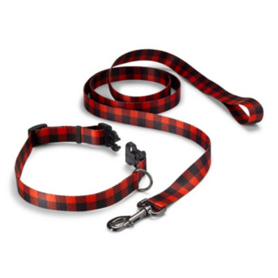 Personalized Adjustable Dog Collar with Leash Buffalo Check 