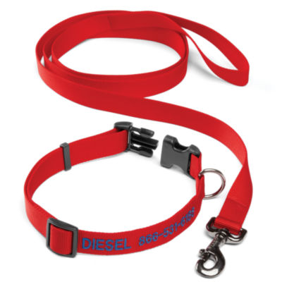 Personalized Adjustable Dog Collar with Leash Red 