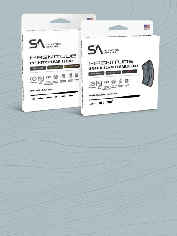Two boxes of Clear Float Fly Line on a contour map in light blue.