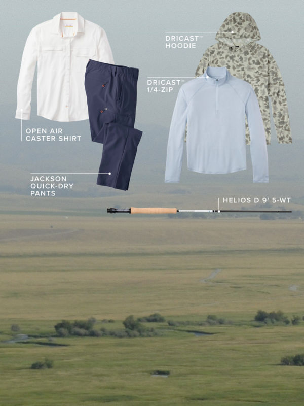 Several products laid over a Montana landscape.