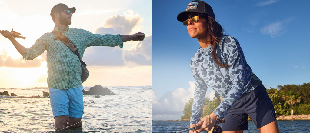 A two image collage of two anglers mid-motion.