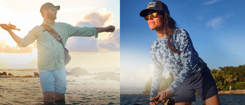 A two image collage of two anglers mid-motion.