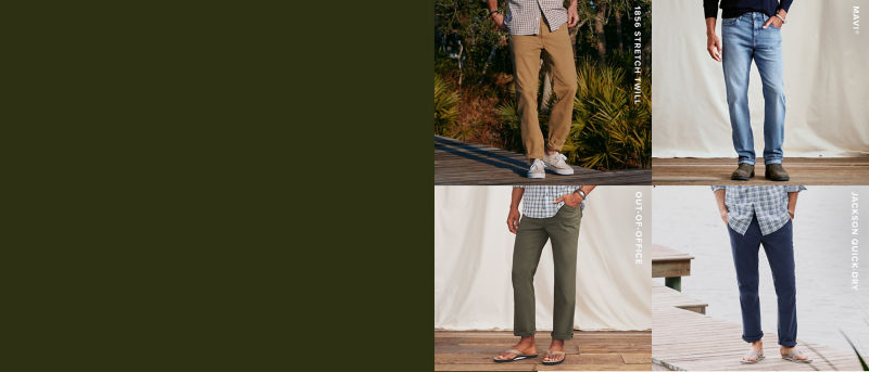 A 6 image grid showing models wearing different pants.