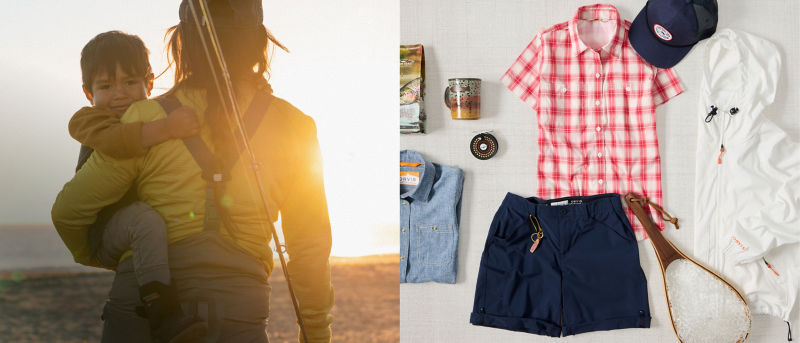 A two image collage of a mom carrying a child on the left and A collection of Mother's Day gifts laid on a light background on the right.