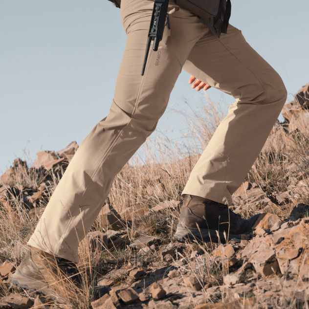 A waist-down view of a hunters brush pants.