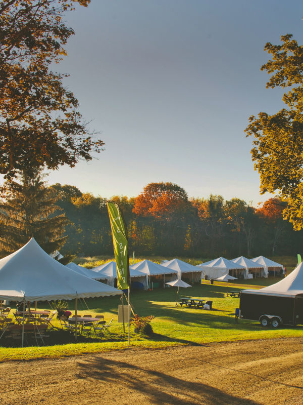Vendor tents for the Orvis Game Fair.