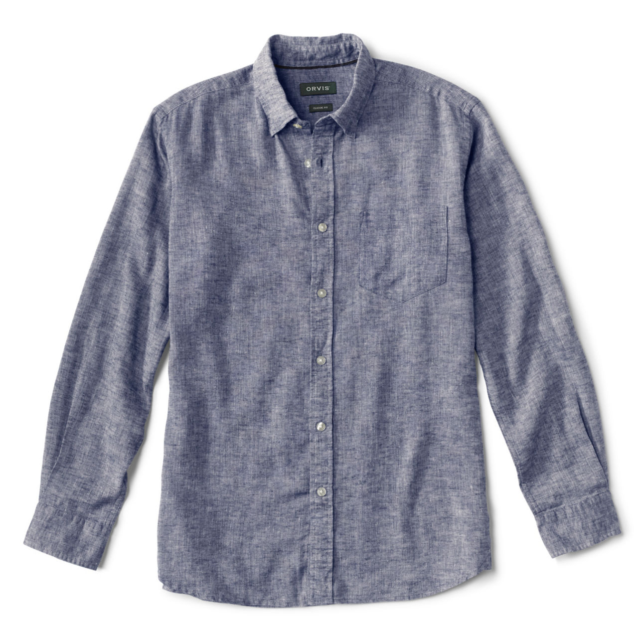Pure Linen Long-Sleeved Shirt - NAVY CHAMBRAY image number 0