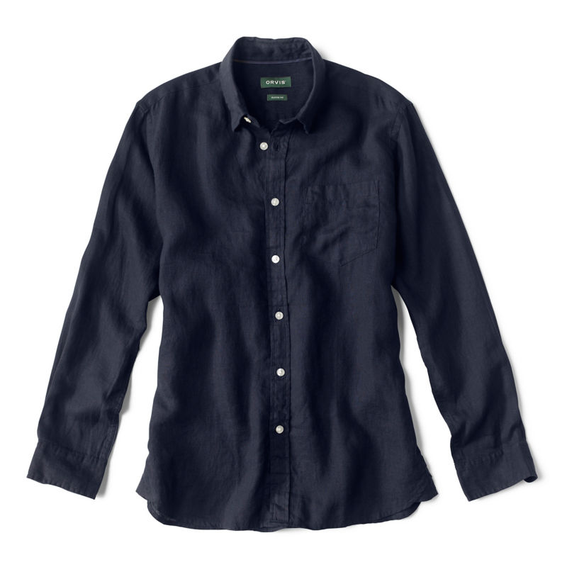 Pure Linen Long-Sleeve Shirt - DARK NAVY image number 0