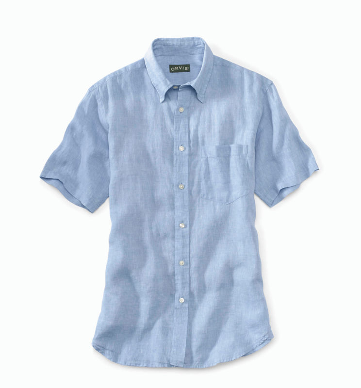 Pure Linen Short-Sleeve Shirt - LIGHT BLUE image number 1