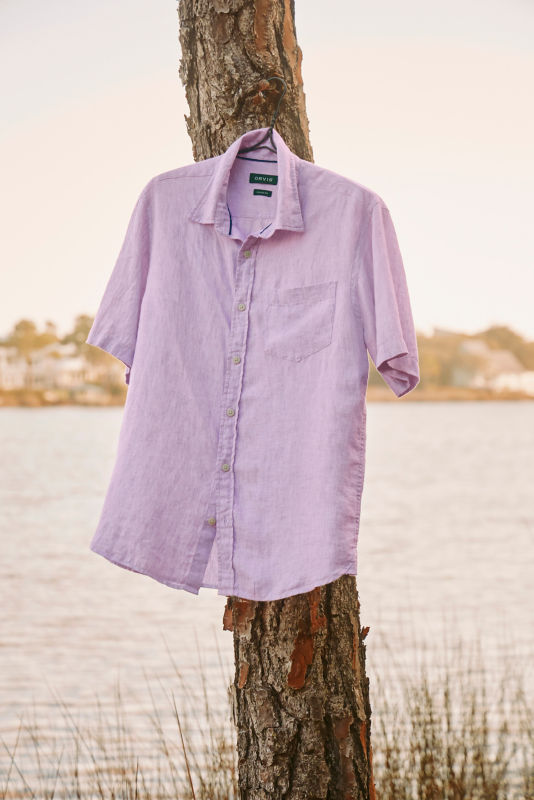 Pure Linen Short-Sleeve Shirt - SPRING LILAC image number 1