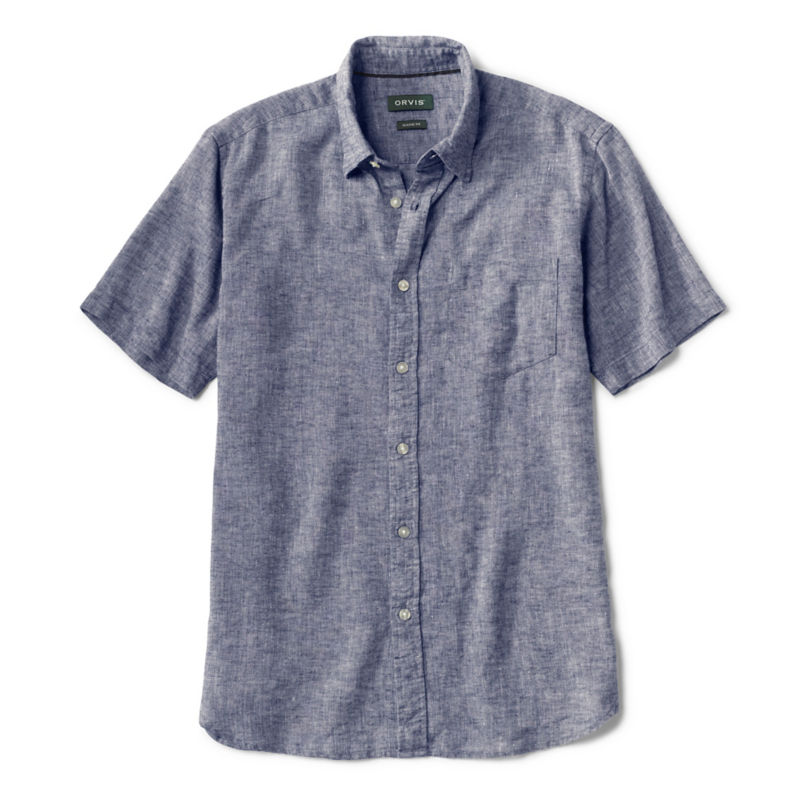 Pure Linen Short-Sleeved Shirt - NAVY CHAMBRAY