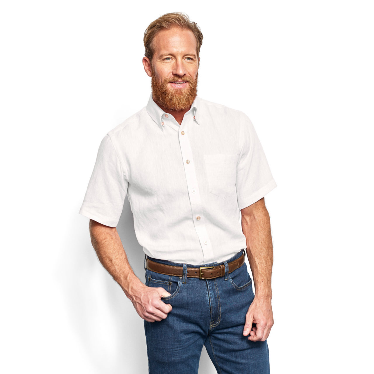 Pure Linen Short-Sleeved Shirt - WHITE image number 1