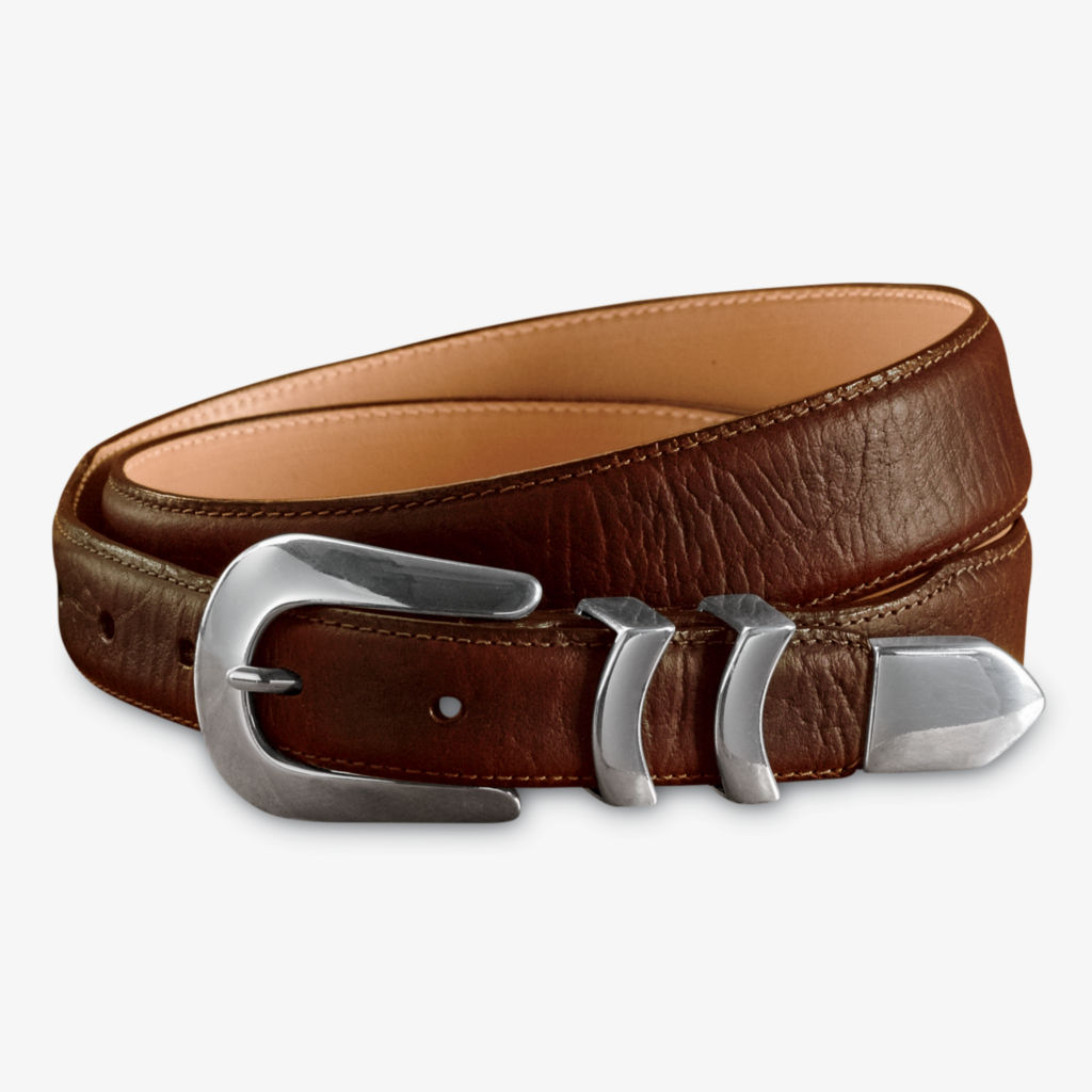 Bison Tapered-Edge Belt with Silver Buckle - BROWN image number 0