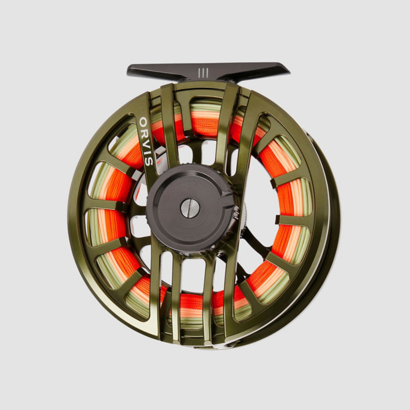 A green colored Hydros fly reel