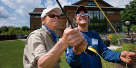 An Orvis customer learning to cast a fly rod