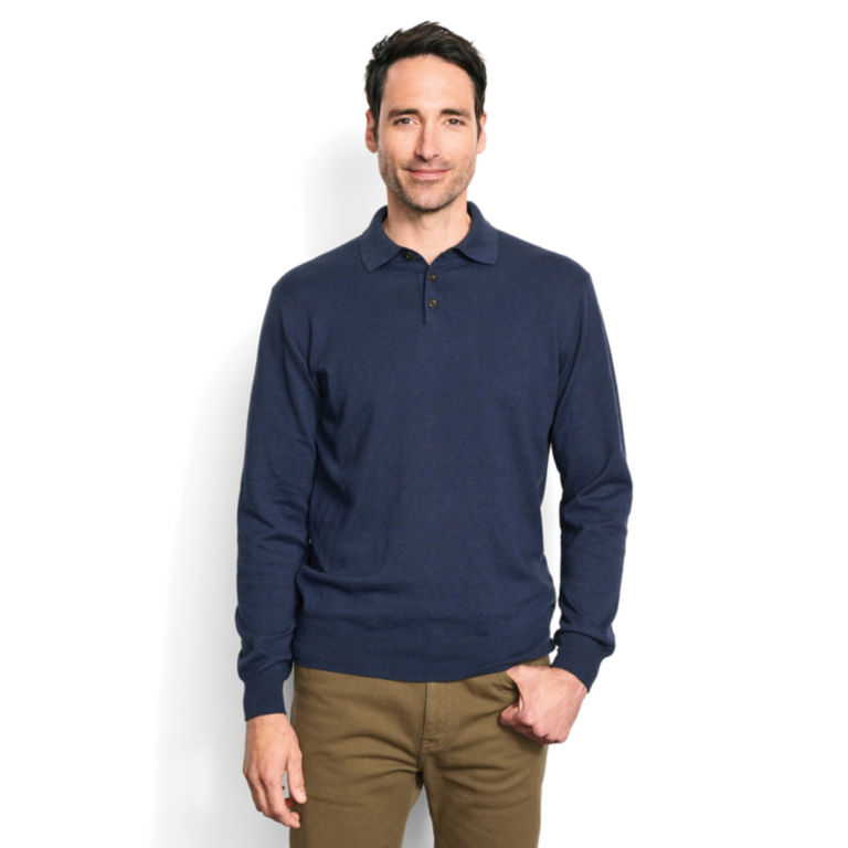 Cotton/Silk/Cashmere Long-Sleeved Polo -  image number 1