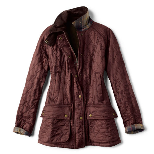 A wine Barbour quilted jacket.