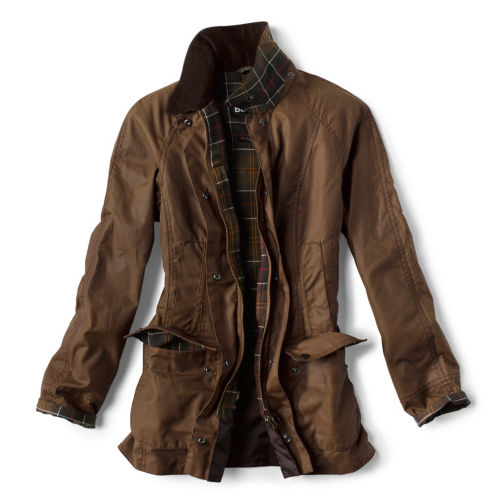 A brown Barbour jacket.