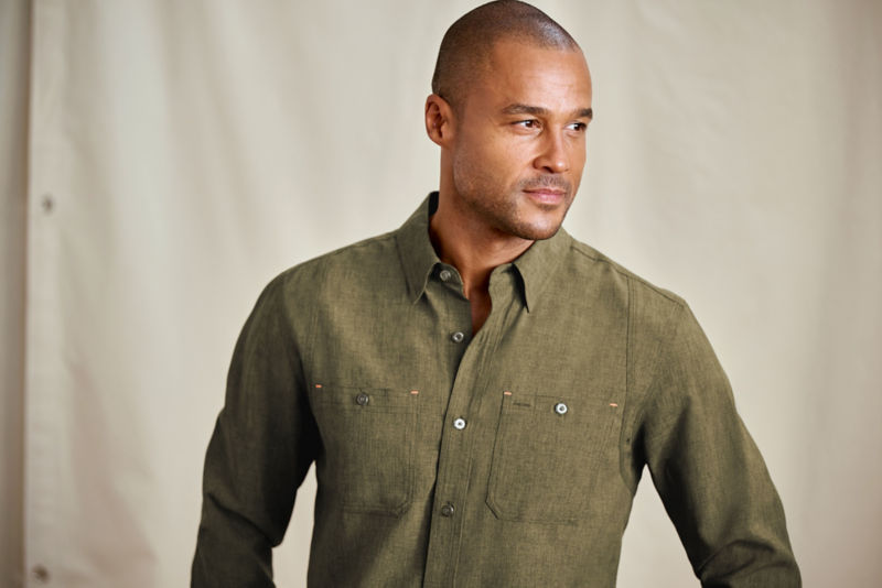 Men&rsquo;s Tech Chambray Long-Sleeve Work Shirt - DEEP TARRAGON image number 1