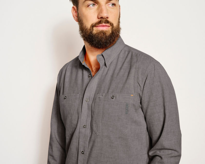 Men&rsquo;s Tech Chambray Long-Sleeve Work Shirt - DARK CHARCOAL image number 6