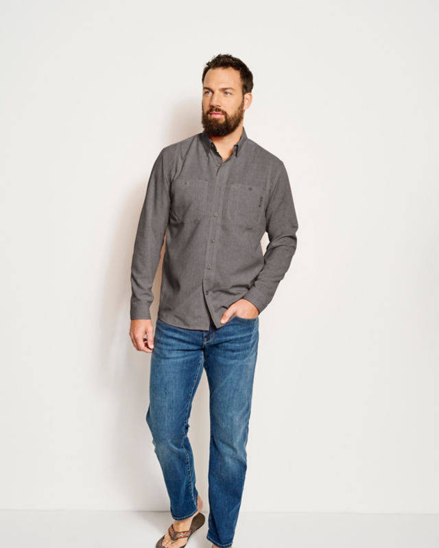 Men&rsquo;s Tech Chambray Long-Sleeve Work Shirt - DARK CHARCOAL image number 3