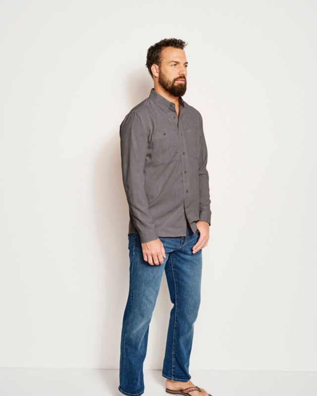 Men&rsquo;s Tech Chambray Long-Sleeve Work Shirt - DARK CHARCOAL image number 4