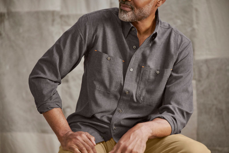 Men&rsquo;s Tech Chambray Long-Sleeve Work Shirt - DARK CHARCOAL image number 1