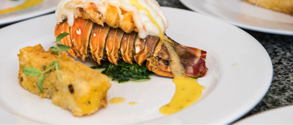 Plates with lobster tail.
