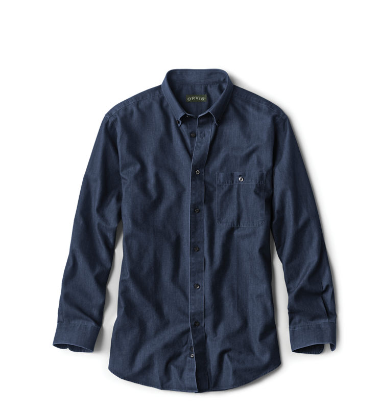 Details about   Orvis Cotton Denim Button Down Shirt Short Sleeve Trout Fly Fishing Men's XL 