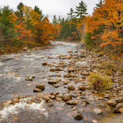 New Hampshire river surrounded by colorful autumn leaves