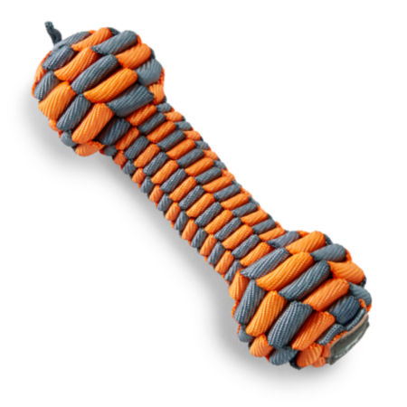 An orange and gray dog toy