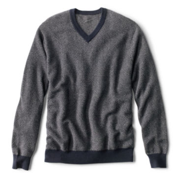 Broken-Herringbone Cashmere Sweater in Navy/Gray.