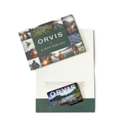 Orvis Gift Card inside of its gift card on a white background