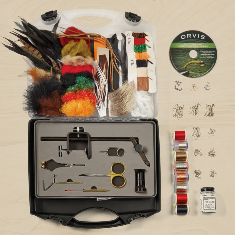 Orvis Premium Fly Tying Kit in action on a desk.