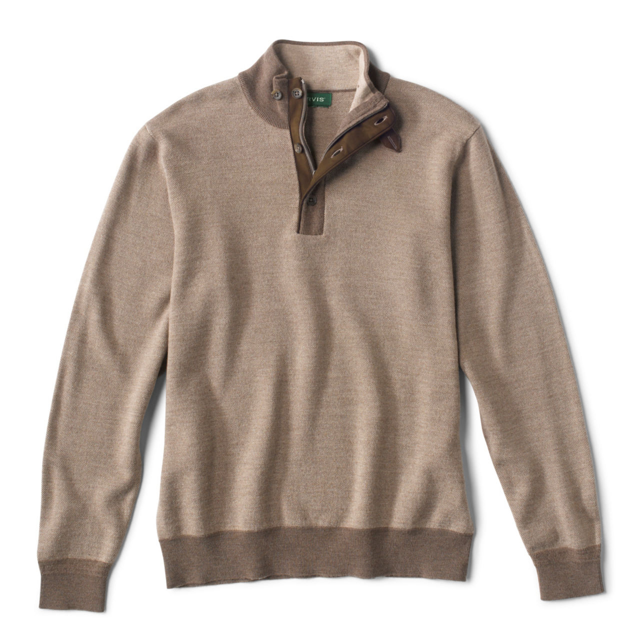 Birdseye Zip Button Mockneck Sweater - MUSHROOM image number 0